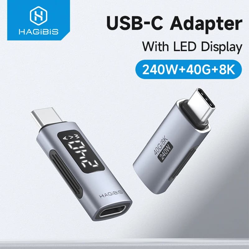 Hagibis Display LED Adattatore USB C da 240 W Tipo C a USB C Connettore USB4 40 Gbps 8K a 60 Hz per Thunderbolt 4/3 iPhone 17 MacBook Pro