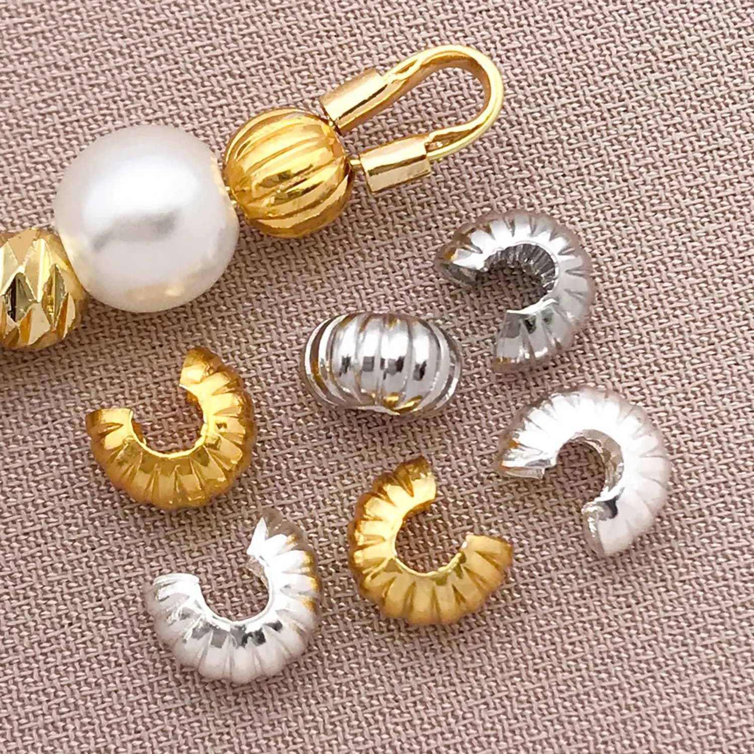 10/20/30pcs 4mm 18K Copper Plated Genuine Golden Thick Silvery Pattern Crescent End Buckle, DIY Jewelry Making Accessories