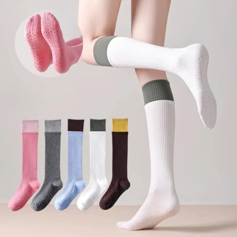 Women Sports Knee-High Socks Professional Silicone Non-slip Yoga Socks Breathable Cotton Indoor Workout Gym Fitness Dance
