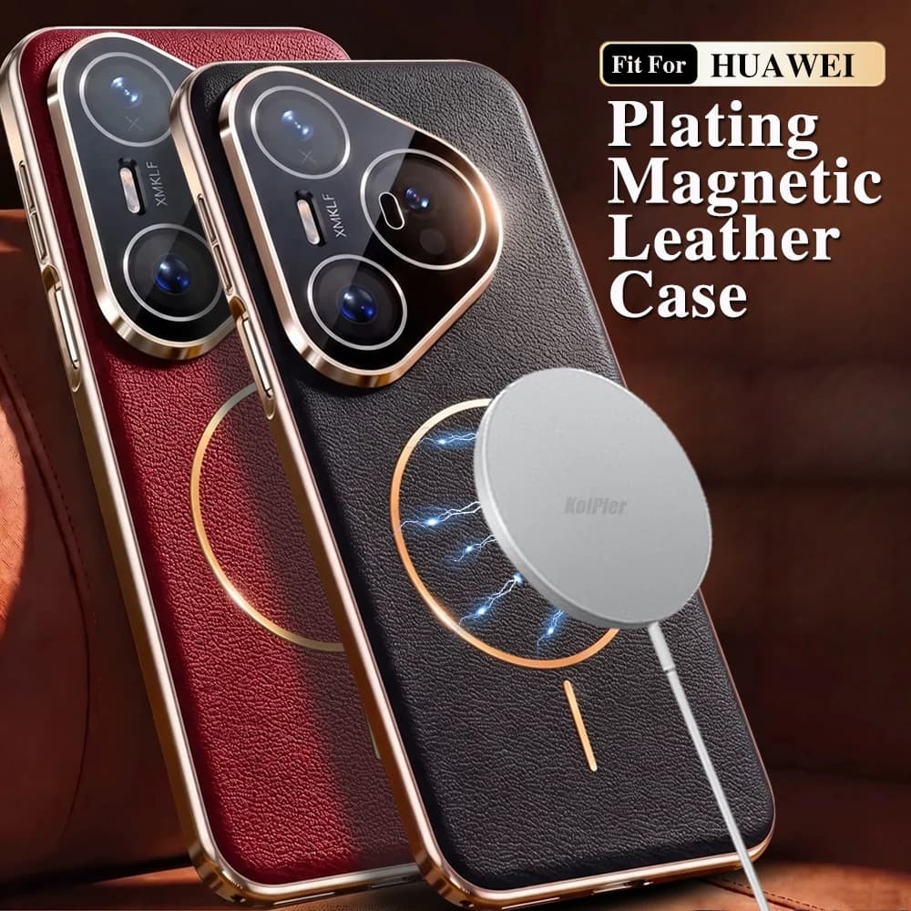 Magnetic Plating Leather Phone Case For Huawei Pura 90s Pro Max 80 70 Full Lens Protection Support Wireless Charging Hard Cover