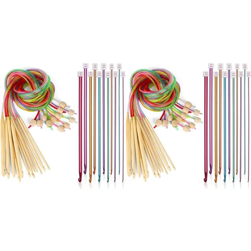 ABLN-46 Pcs Tunisian Crochet Hooks Set, 22Pcs Aluminum Long Crochet Hooks 2.0-8.0 Mm And 24 Pcs Bamboo Tunisian Crochet Hooks