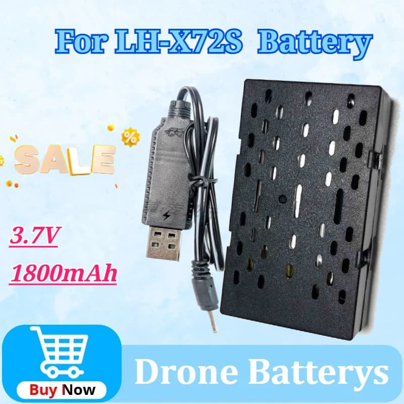 Batteria 3.7V 1800mAh per Elicottero RC LH-X72S in Schiuma, Aereo a 4 Assi con Altezza Fissa, Ricambi per Aerei da Combattimento, Cavo di Ricarica e Accessori