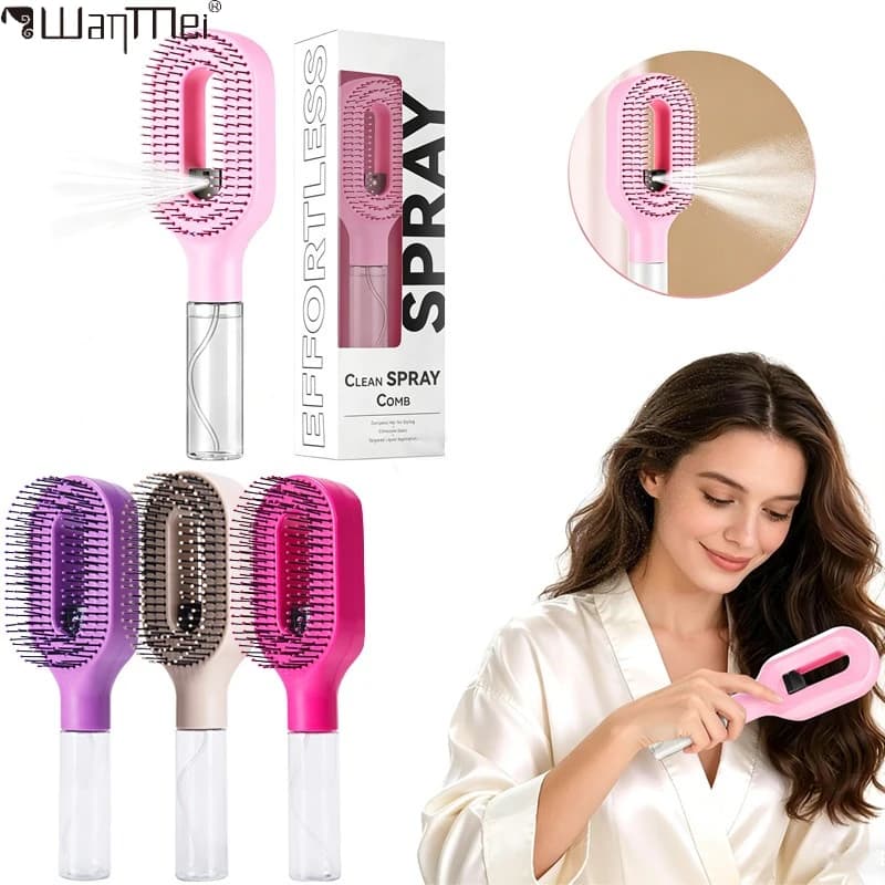 2 in 1 Sprayer Hairbrush Detangling Scalp Massage Brush with Water Mist Spray Bottle Anti-static Hair Care Tool Essential Oil