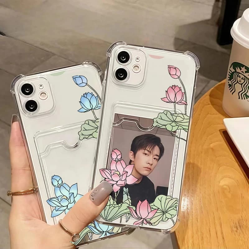 Custodia per Xiaomi POCO X6 X5 M4 M5 X3 NFC X4 Pro Mi 13 12 11 Lite 5G NE 12T 13T Pro Custodia porta carte fotografiche con fiore in TPU trasparente