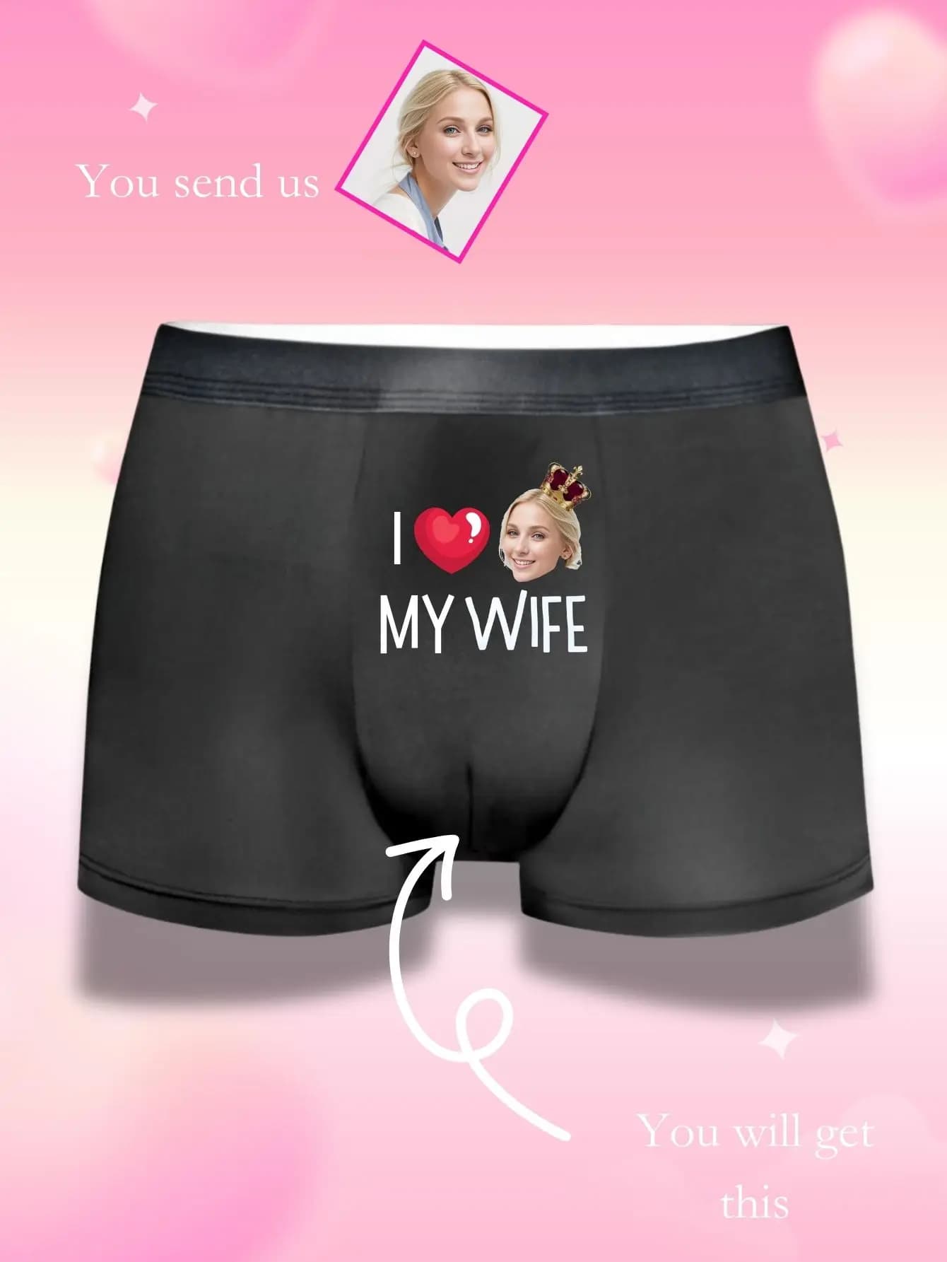 Boxer personalizzati I LOVE MY WIFE Face - Regalo personalizzato per il marito, biancheria intima per San Valentino, stampa corona, Hombre Regalo