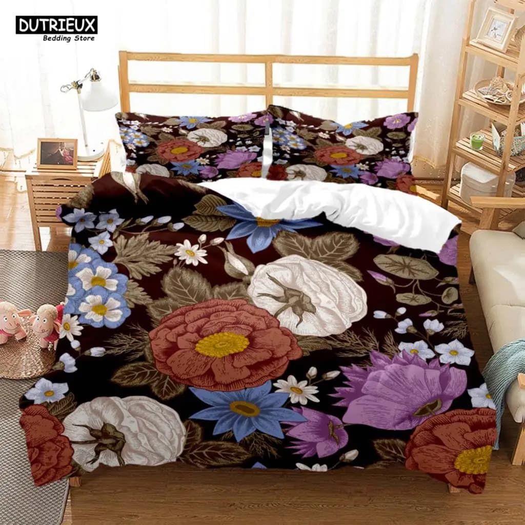 Set of polyester bed linen with digital plant flower print Children's baby blanket set Children's bed linen set