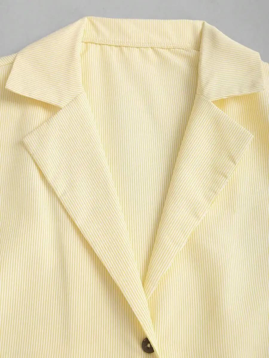 Abito Camicia Casual a Righe con Maniche Corte e Cintura Annodata
