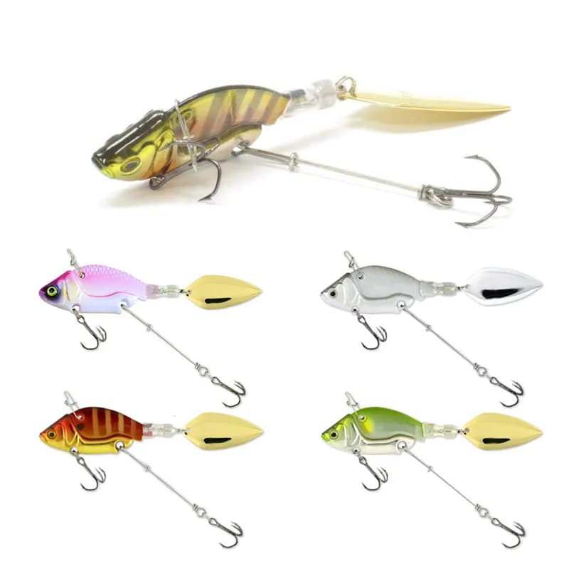 1 pz. Esca VIB Affondante a Colonna d'Acqua Completa, Spinner Metallico da Spinning con Amo, 4.4cm/13.6g, Crankbait Wobbler con Amo a Piuma