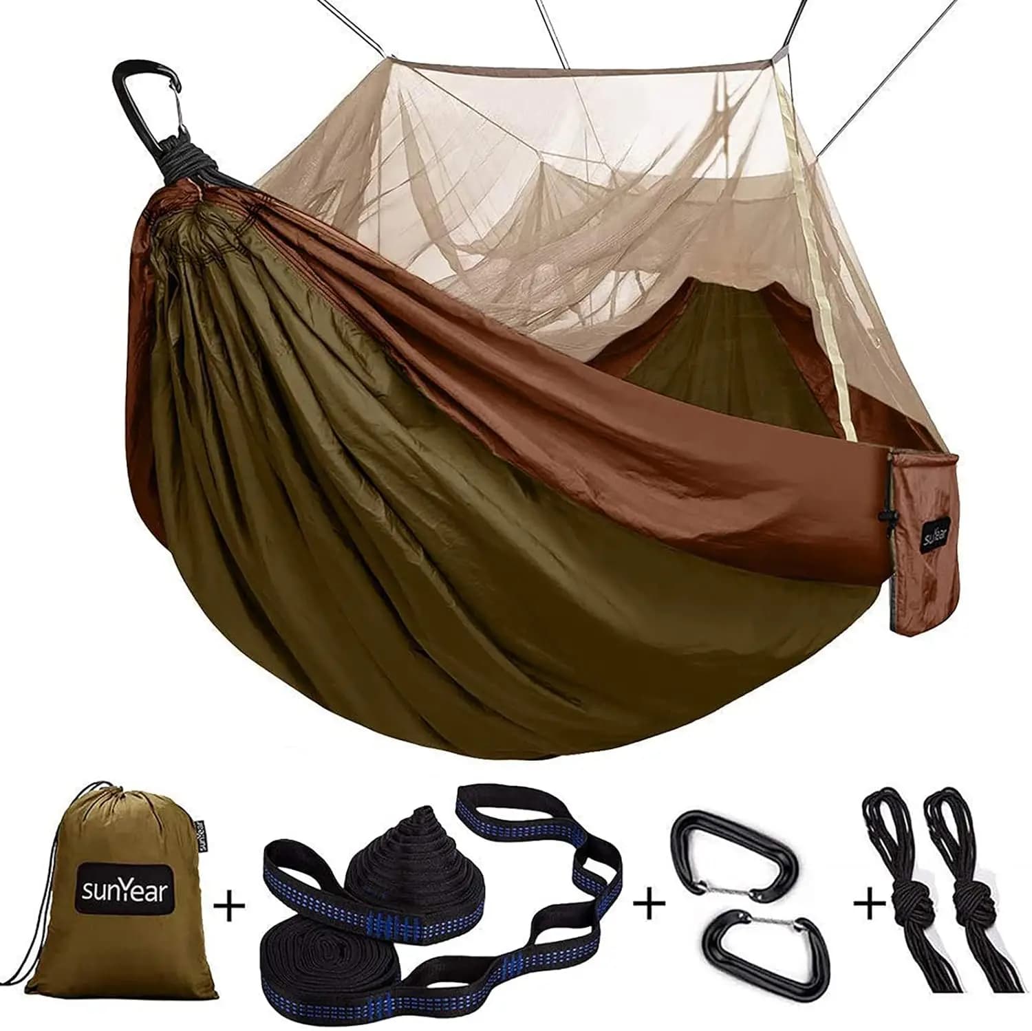 Camping Hammock with Bug Net, Portable Single or Double 2 Person Hammock Tent with 2x10ft Straps for Outdoor Hiking Travel