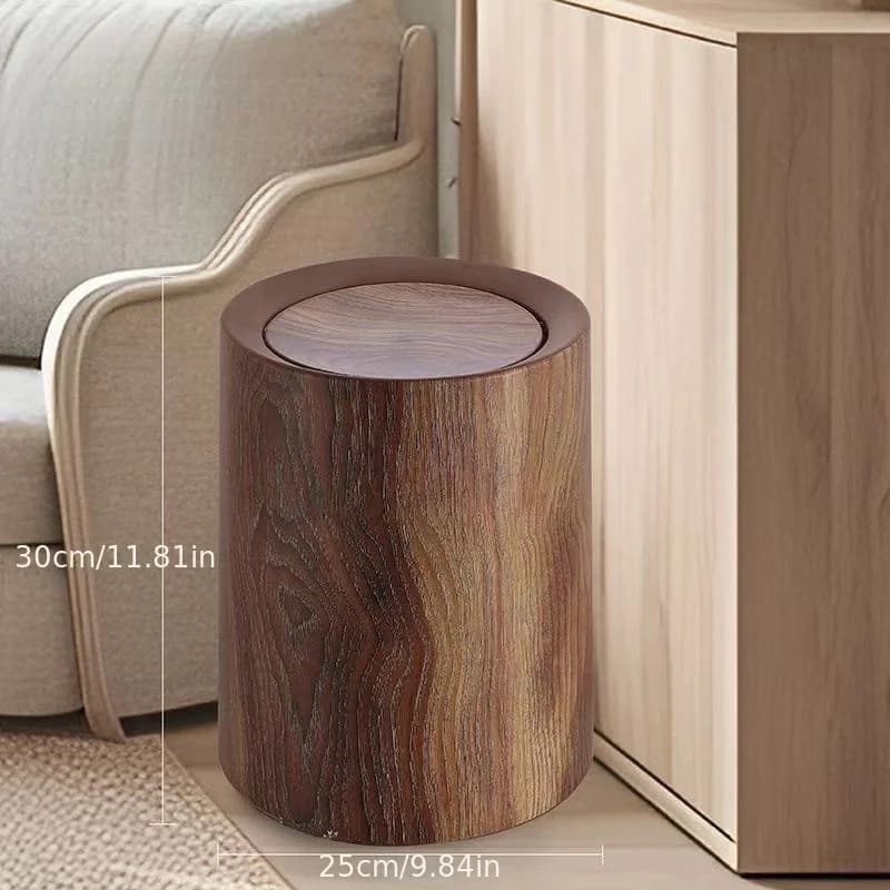 Pattumiera semicircolare con venature del legno - Scatola portaoggetti in plastica resistente, adatta per cucina, bagno, soggiorno - Moderno e minimalista D