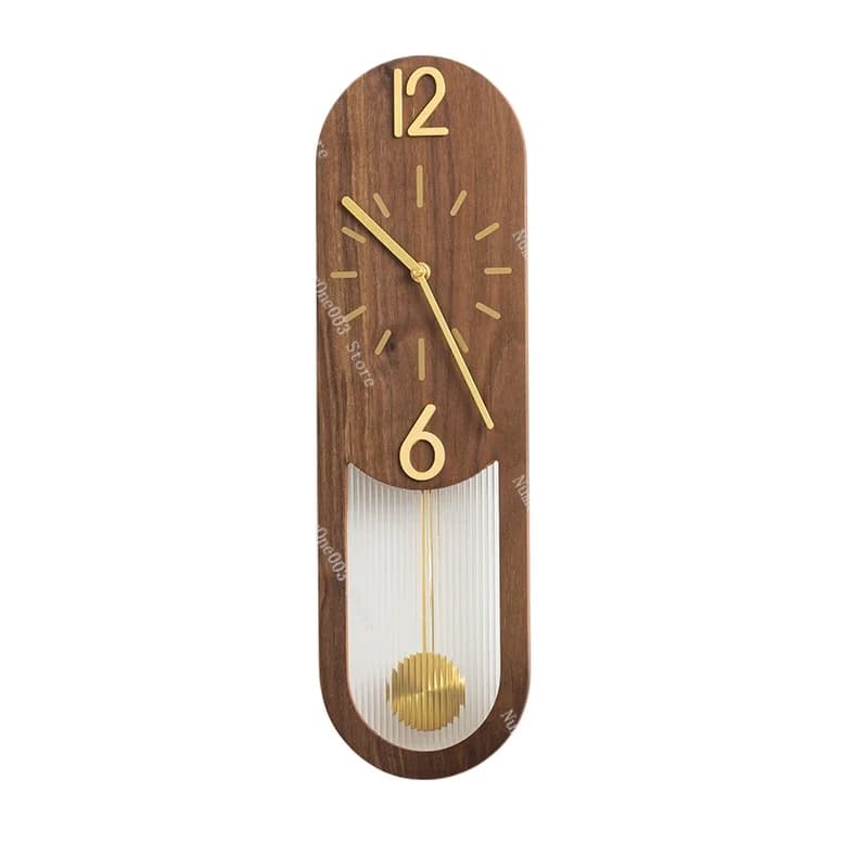 New Chinese-style Wooden Pendulum Wall Clock: Lu Yu Shi Er Time Window Fat Eight, Vintage-style Silent Pendulum Clock