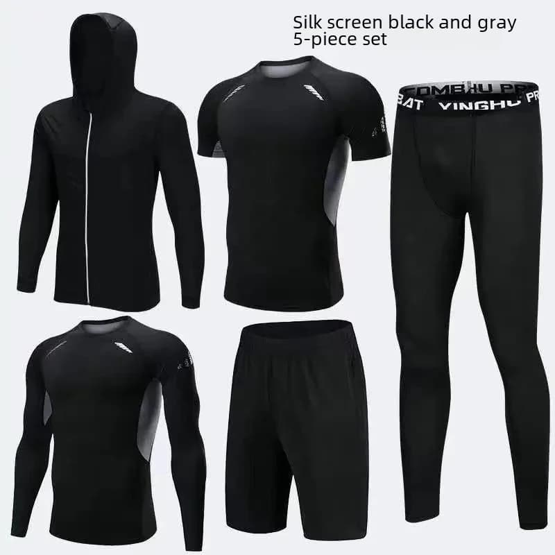 Sports suit men running fitness suit running suit cycling tight fitting spring autumn quick drying clothes five piece set