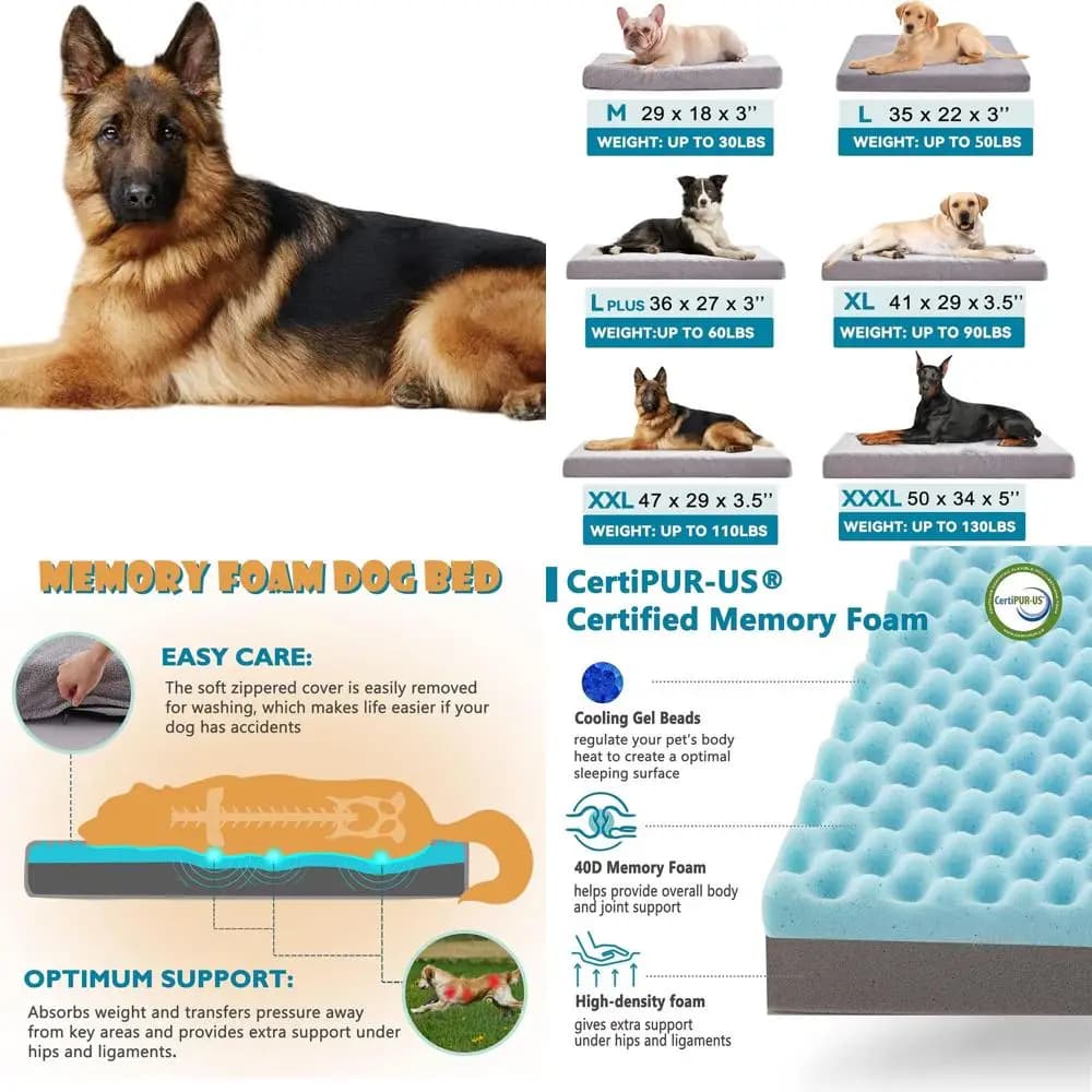 Letto per cani ortopedico XL per razze grandi, 41 memory foam lavabile, impermeabile, gel rinfrescante, supporta fino a 110 libbre