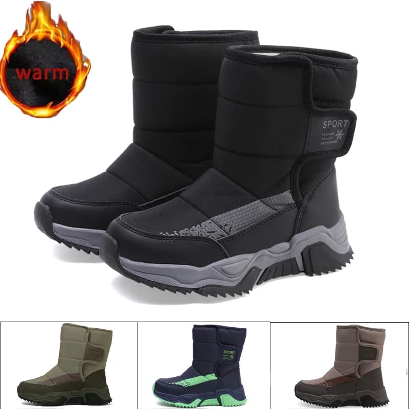 Stivali da neve per bambini Scarpe invernali alte per bambini con nastro magico Scarpe da studente per esterni Comodi stivali con suola spessa antiscivolo