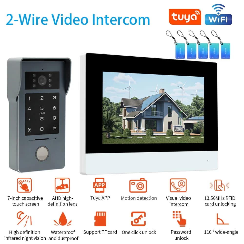 Kit videocitofono Tuya Wifi a 2 fili da 7/10 pollici Sistema videocitofonico per casa intelligente Telecamera per campanello cablato 1080P Monitor Full Touch