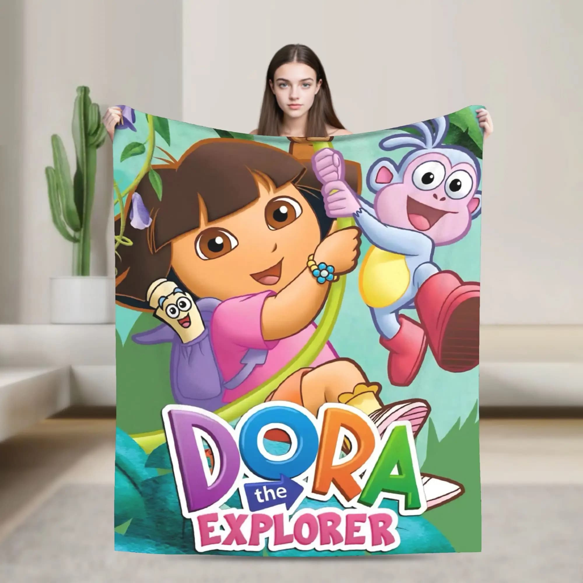 Dora The Explorer Flannel Blankets Super Soft Throw Blanket for Outdoor Travel Novelty Bedspread Sofa Bed Cover