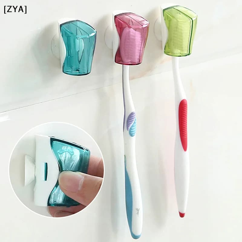 Travel Storage Toothbrush Cover Toothbrush Dustproof Protector Cap Bathroom Toothbrush Holder Suction Cup Wall Mount Rack[ZYA]
