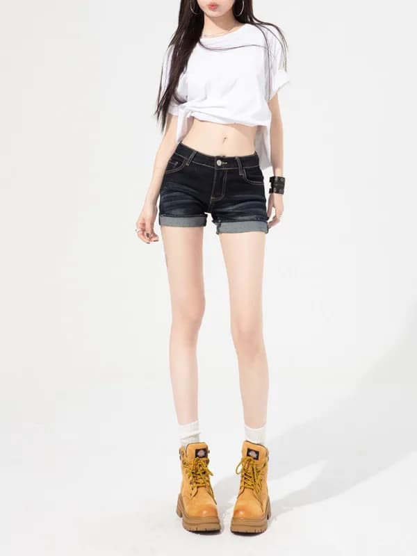 American Style Sexy Low Waist Cuffed Elastic Denim Shorts Women Summer New Slimming Sexy Butt Shorts Ultra Short Jeans