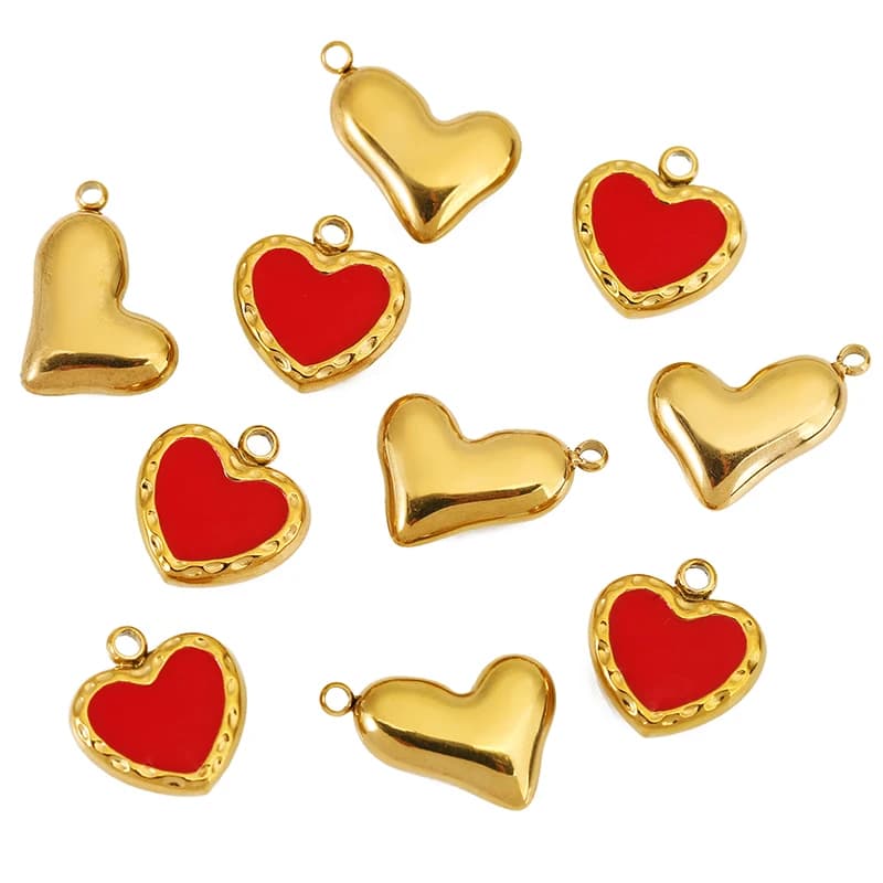5 Pezzi Ciondoli a Cuore Rosso in Acciaio Inossidabile con Texture, Pendenti a Cuore Irregolare per Creazione Gioielli Fai da Te, Collane e Bracciali
