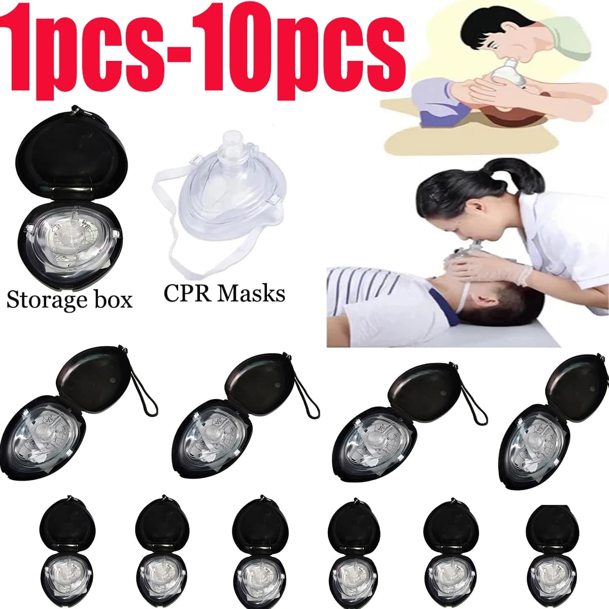 1-10 pezzi maschera di salvataggio CPR con custodia, visiera per barriera respiratoria di primo soccorso di emergenza per adulti e bambini, portatile per l'allenamento CPR