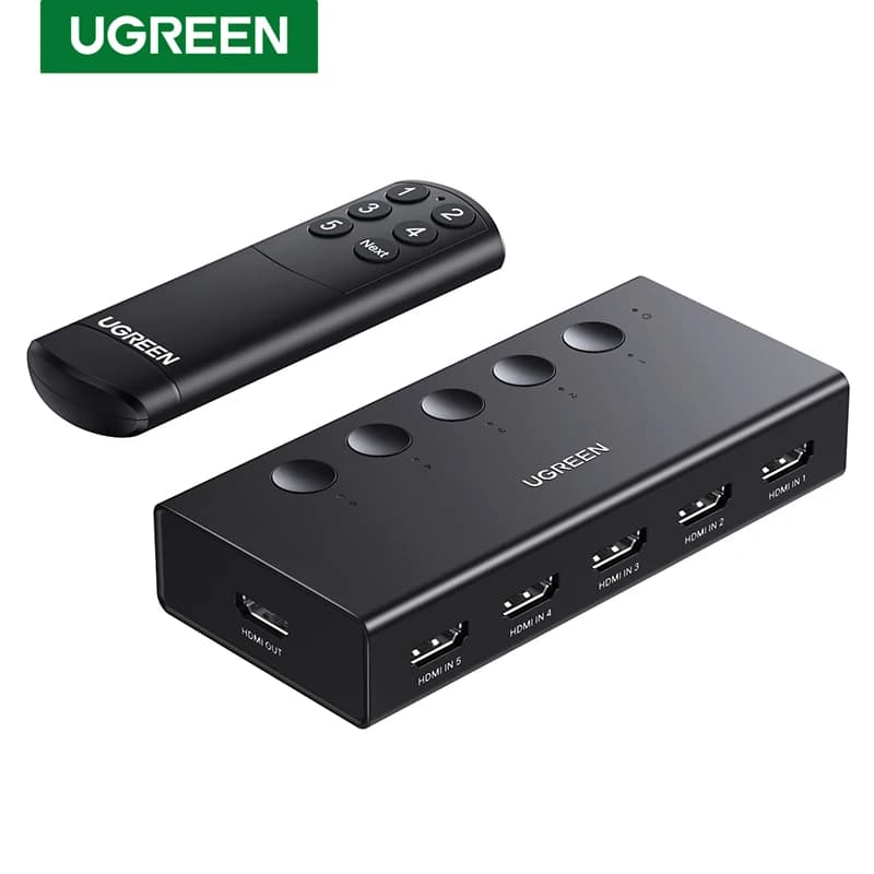 HDMI switch UGREEN 5 in 1 Out 4K @ 60Hz, HDMI Splitter with 5 port remote HDMI switcher support 3D CEC HDR HDCP2.2 PS5/4