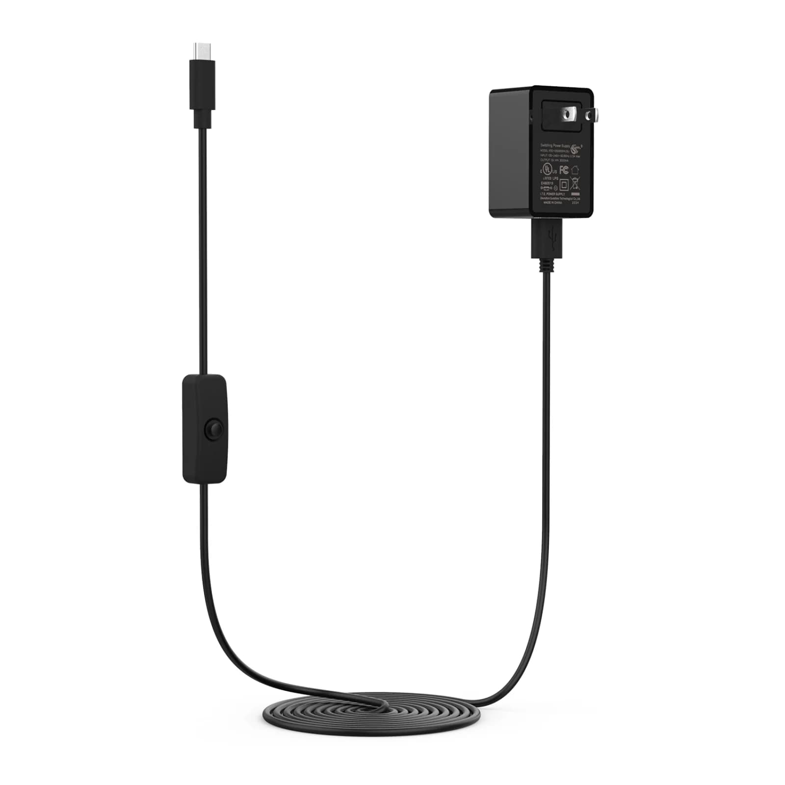 For Tapdra Raspberry Pi 4 Case 5V/3A USB Type-C cable with switch Power charger UL certificate charger cable adapter