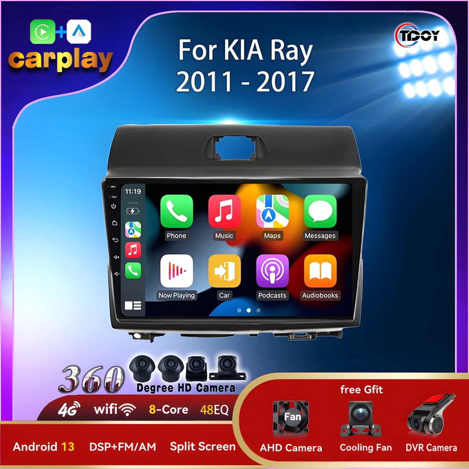 Autoradio Per Kia Ray 2011-2017 Lettore Multimediale Automotive 2Din Android Carplay Android Auto Bluetooth Wirless Video Stereo