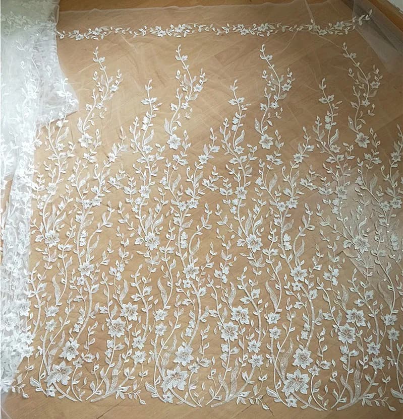 Sequined Embroidered Lace Fabric for Wedding Dress, DIY Accessories, Ivory White and Black, RS1741