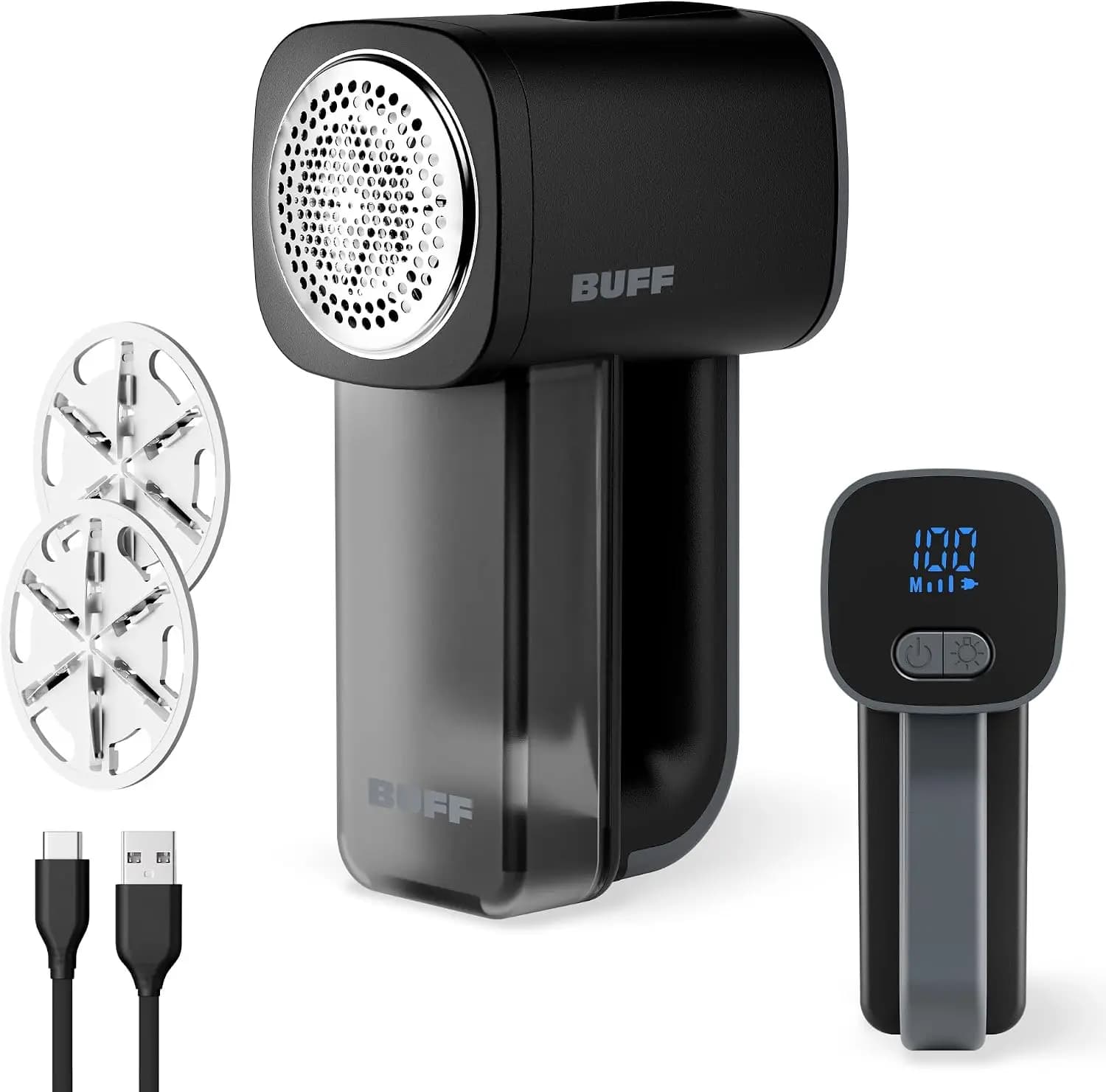 Fabric Shaver + Lint Remover, 3 Speeds, Rechargeable, Stainless Steel Blade, Portable for Clothes & Furniture