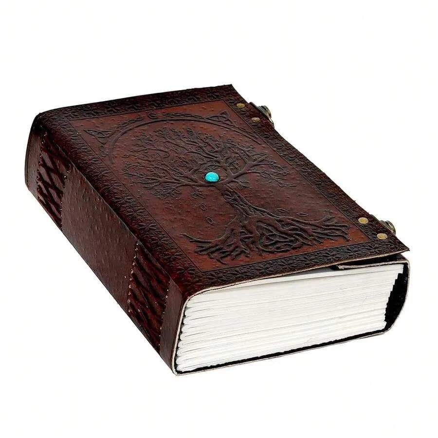 600 Pages Leather Sun And Moon Embossed With Beautiful Blue Stone Journal Diary Notebook, Planner, Organizer, Sketchbook, Blank