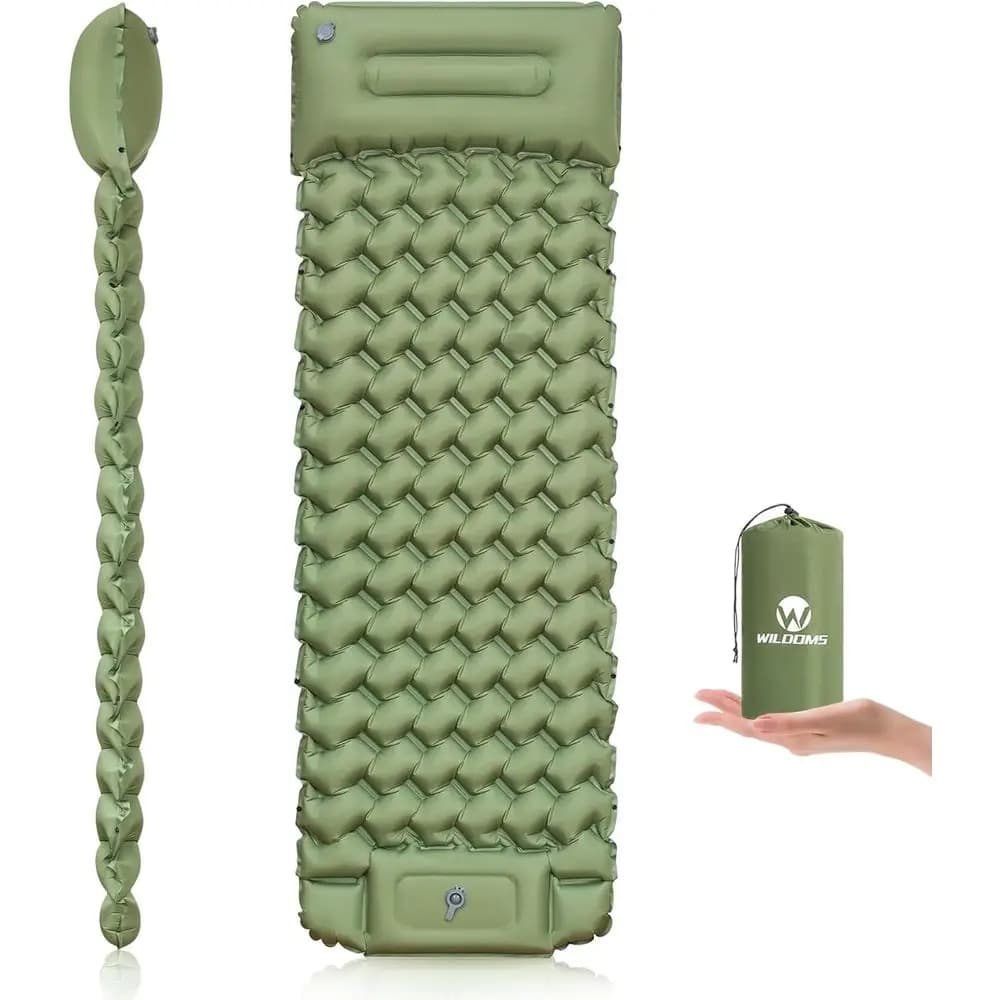 Sleng Pad or Camping - Materassino da campeggio gonfiabile da 4 pollici con pompa e cuscino integrati, materassino da campeggio ultraleggero, per backpacking