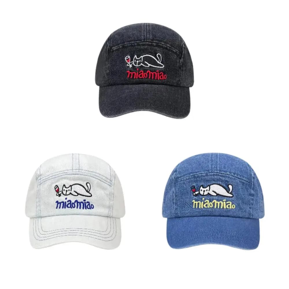 Vintage Denim 5 Panel Baseball Cap, Cute Kitten Letter Embroidered Plain Hat for Men Women Running Camping Streetwear Headwear