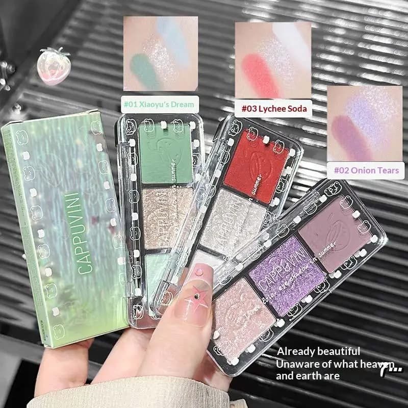 Palette Ombretti Cappuvini in Tre Colori Viola, Verde e Rosso, Polvere Illuminante per Trucco Naturale e Occhi Brillanti