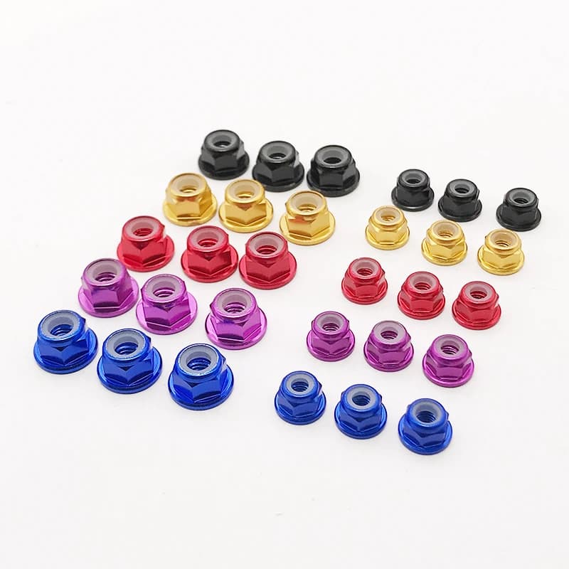 10 pz M3/M4 Flangia In Lega di Alluminio Inserto In Nylon Dado di Bloccaggio autobloccante Con Anello di Gomma Antiscivolo Per RC Auto Scx10 Traxxas ruota