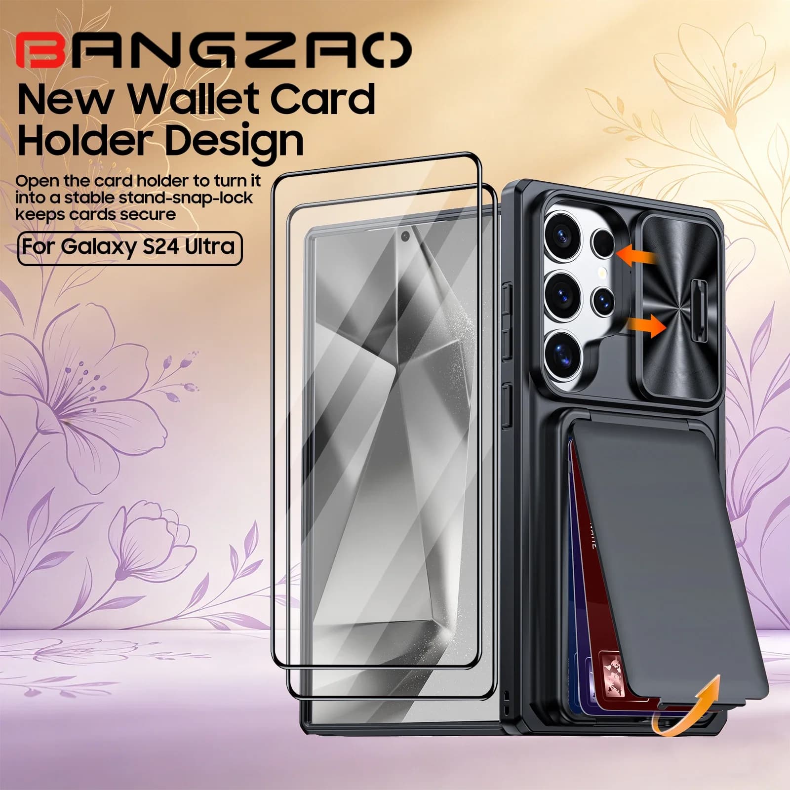 Custodia per Samsung Galaxy S24 Ultra con slot per carte RFID e protezione per obiettivo, cover antiurto - Ottima idea regalo per la Festa della Mamma - Nera