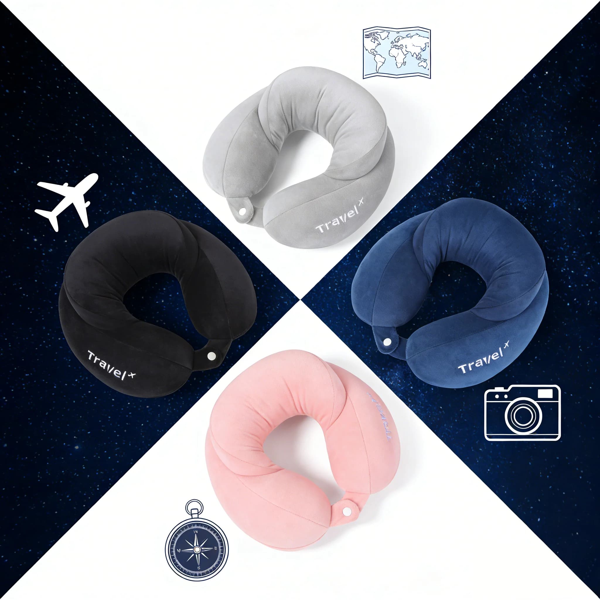Cuscino da Viaggio a Forma di U Star Model, 99% di Copertura, Morbido, Imbottito in Fibra di Poliestere, Design Traspirante per Adulti