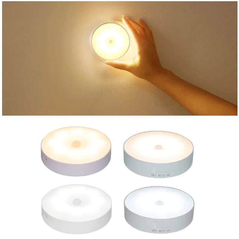 Motion Sensor LED Night Light Chargeable Smart Wall-Mounted Lamp for Stairs Hallway Cabinet Closet Wardrobe Night Light