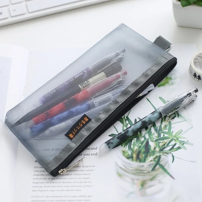 Borsa per matite in rete da 20,5 * 9 cm Penne per cancelleria portatili Borsa per organizer Borsa per matite Borse portaoggetti Porta cosmetici con cerniera in nylon