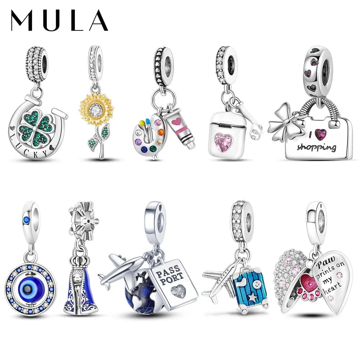 MULA 1 pcs silver plated travel sunflowers four leaves clover lucky pendant Charms Fit 3MM chain snake charm bracelet DIY