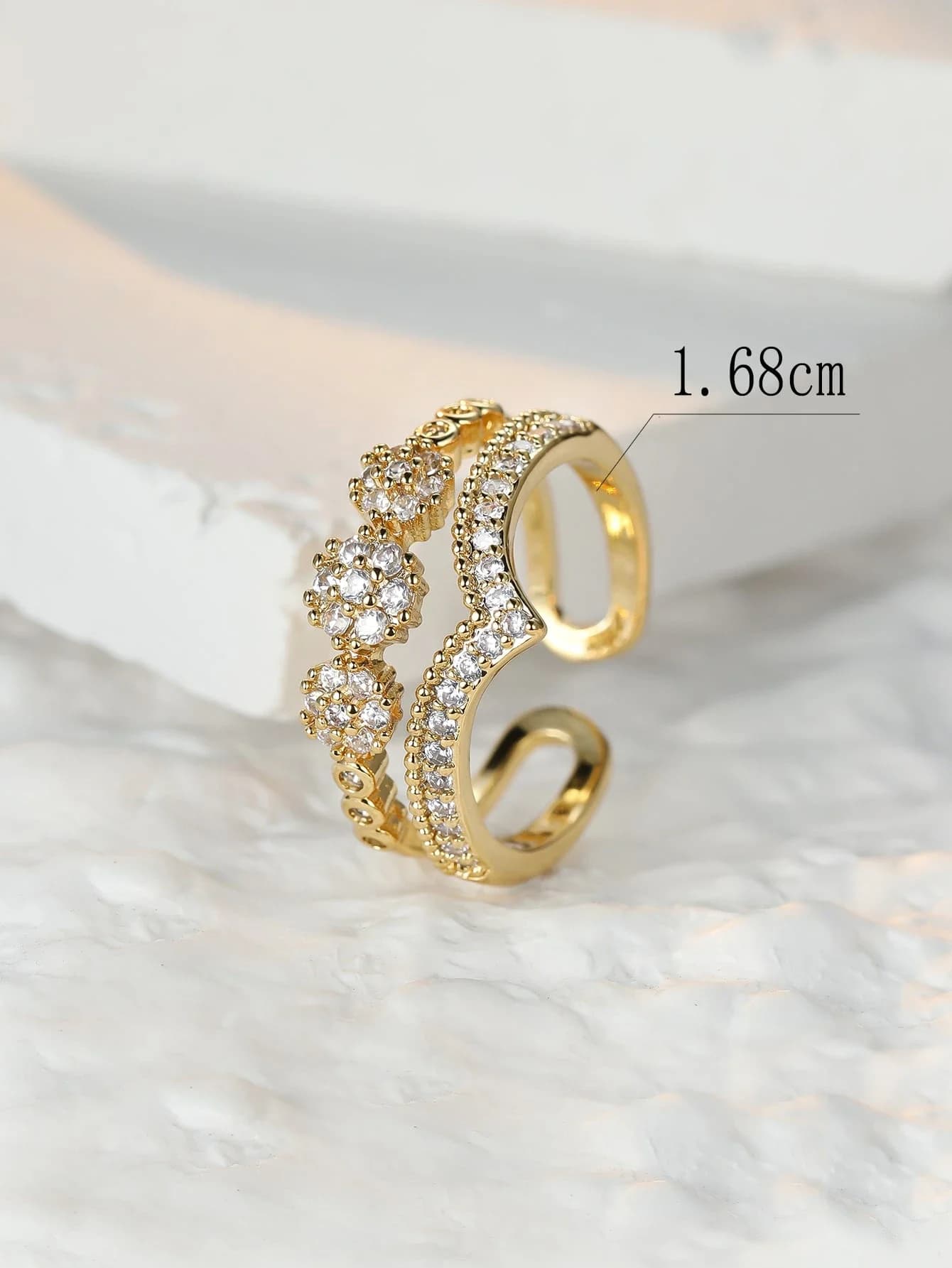 Set di anelli con zirconi cubici per donna, tono oro regolabile, alla moda