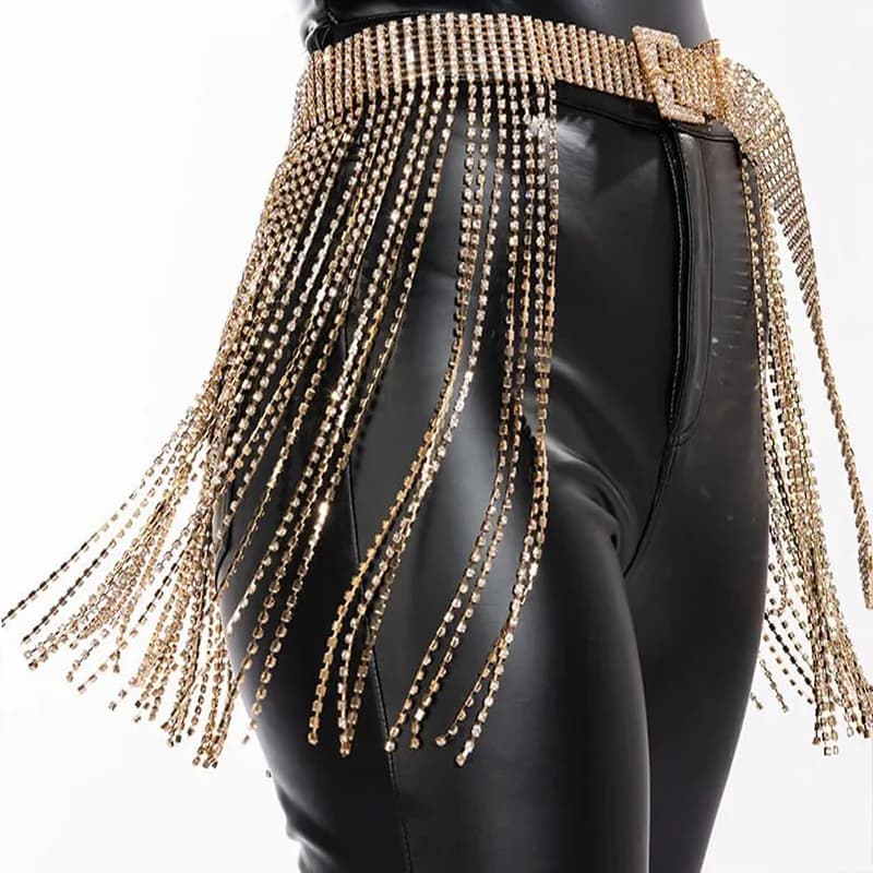 Body Chain Cross-border New Rhinestone Waist Chain High-end Belt Buckle Inlaid Diamond Tassel Sexy bikini Skirt Body Chain