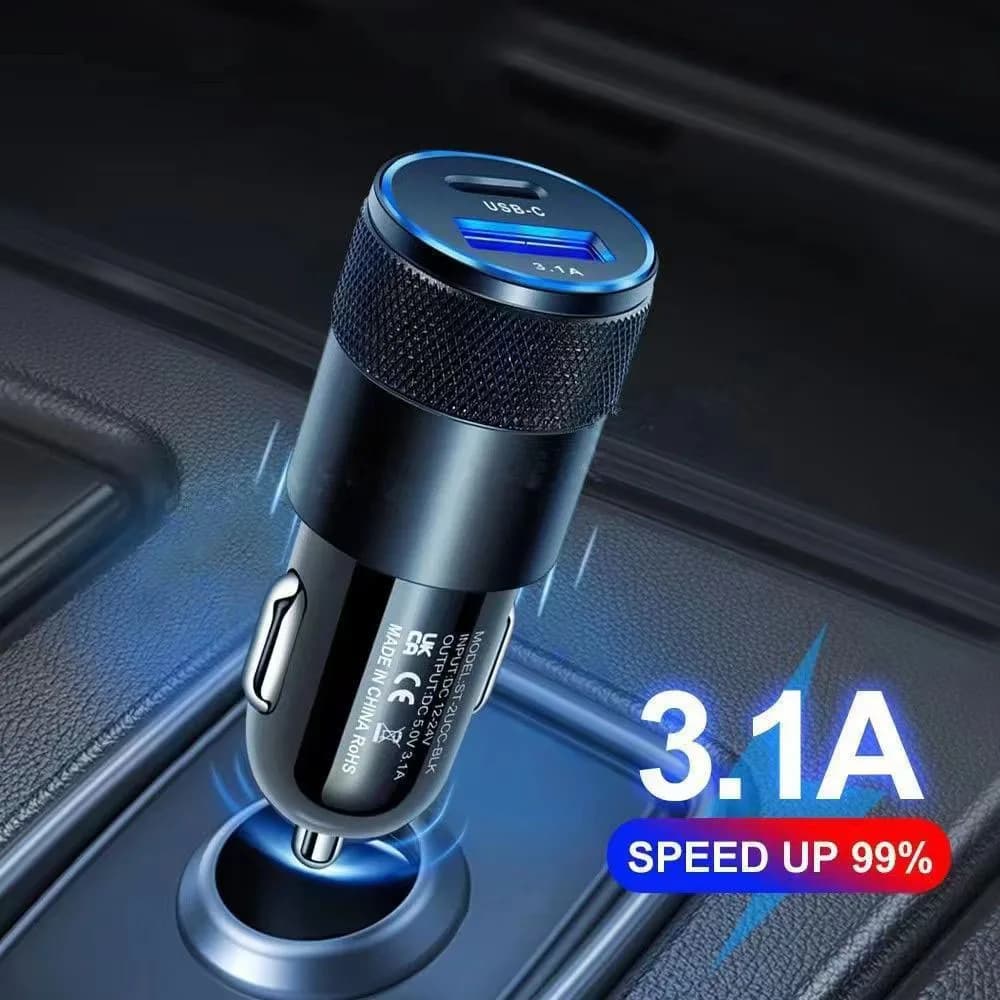 Caricabatterie USB per Auto 66W, Ricarica Rapida 3.0, Adattatore USB Tipo C per iPhone, Laptop e Tablet