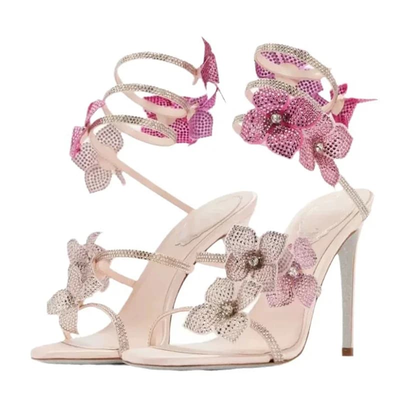 Eilyken Sexy CRISTALL Flower High Heels Women's Sandals Street Style Street Strap Cable Strap Pole Dancing Women's Shoes