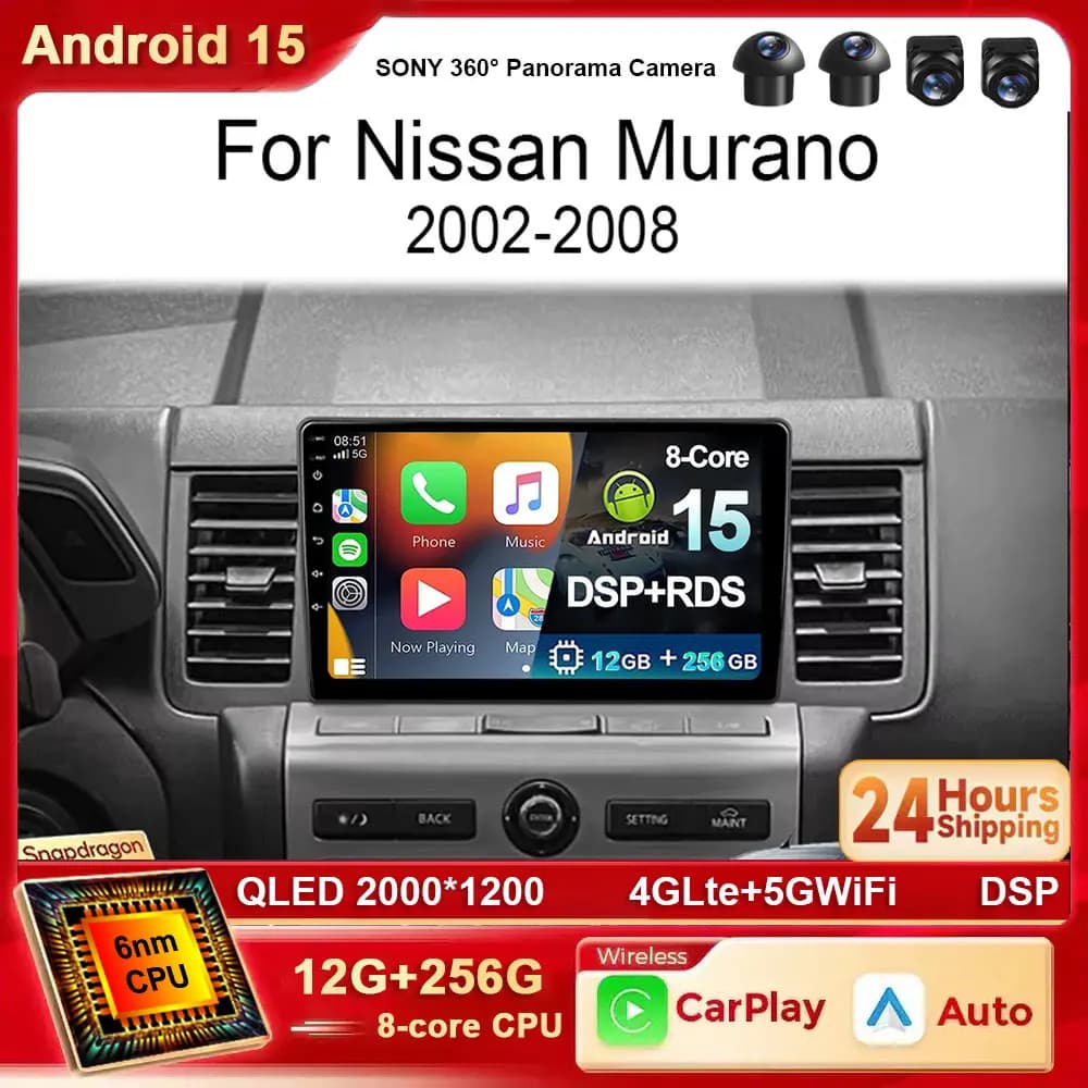 Android 15 Per Nissan Murano Z50 2002 - 2008 Autoradio Lettore Video Multimediale Navigazione Stereo GPS wireless Carplay DSP WIFI