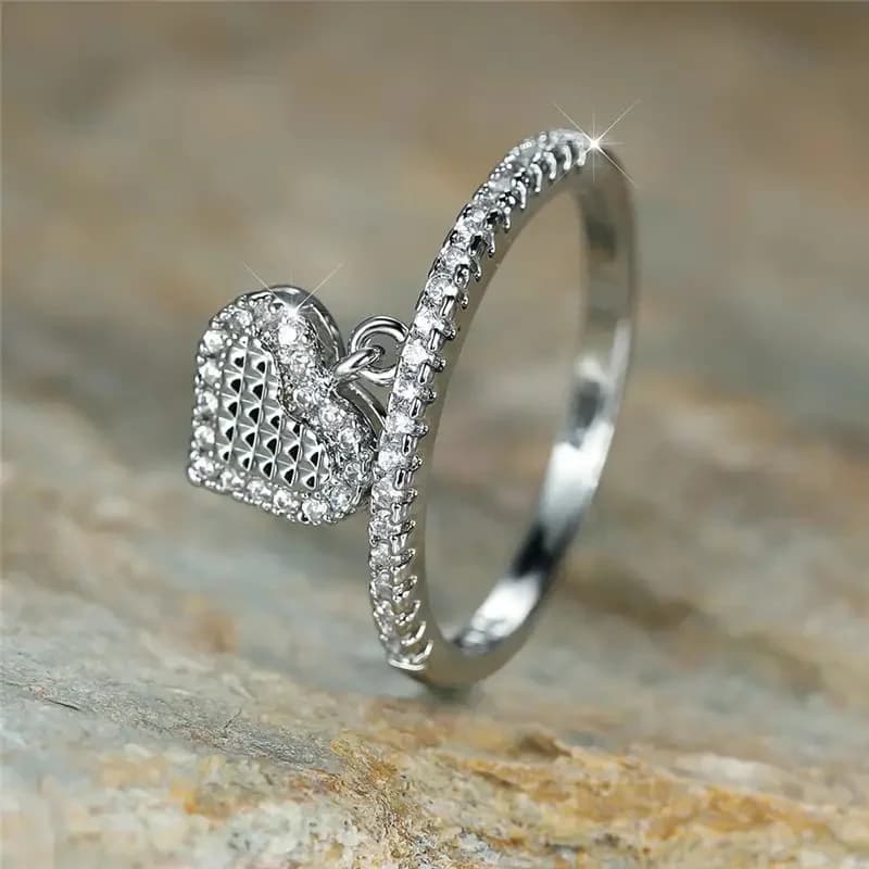 CAOSHI Three Color Available Rings for Women Unique Heart Shaped Pendant Design Finger Accessories Fashion Female Party Jewelry