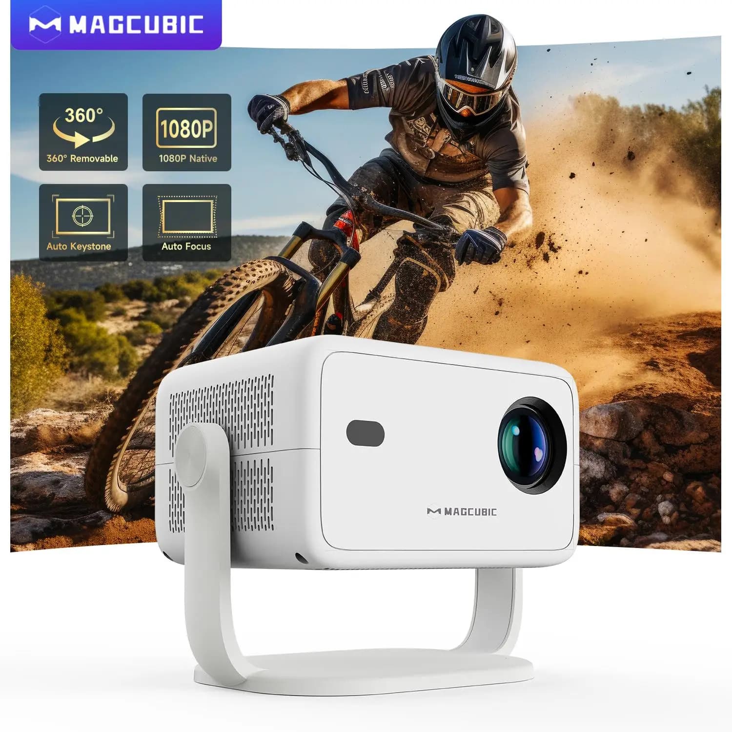 Proiettore Magcubic 8K L018 650ANSI Native 1080P Messa a fuoco automatica e Keystone 360 ° Ruota il home theater portatile Android 14 BT 5.4 WIFI6