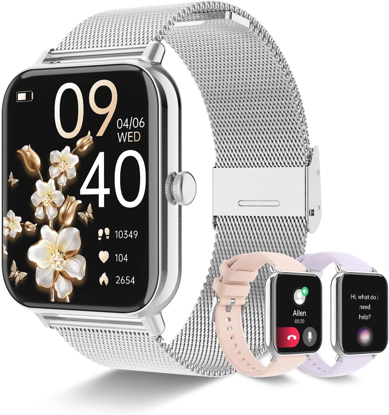 Women's Bluetooth Call Smart Watch with 2 Bands, 1.85" HD Health Fitness Tracker with AI Voice, Heart Rate SpO2 Steps Sleep Monitor, 120+ Sports Modes, IP68 Waterproof for Android iOS