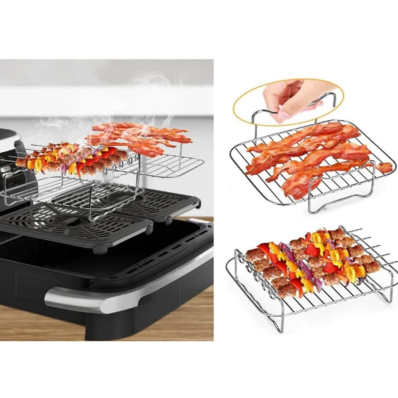 Accessories for double basket rectangular air fryer Grill for double layer skewers for Ninja DZ201 DZ401 DZ550 Cot for roasting