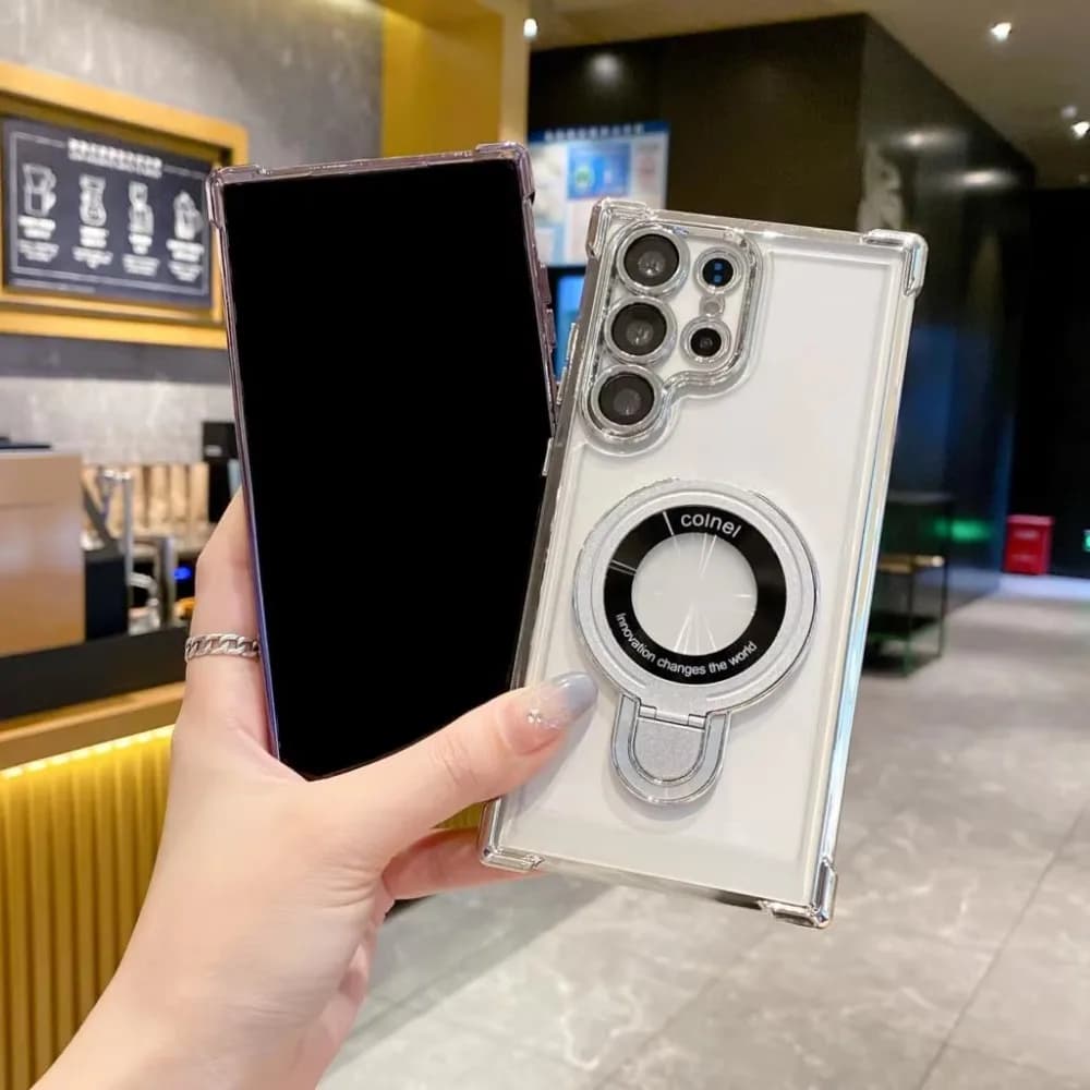 Stylish 360° Magnetic Ring Stand Clear Case for Samsung Galaxy S26 S25 S24 S23 S22 Ultra Plus Camera Protection Anti-Drop Cover