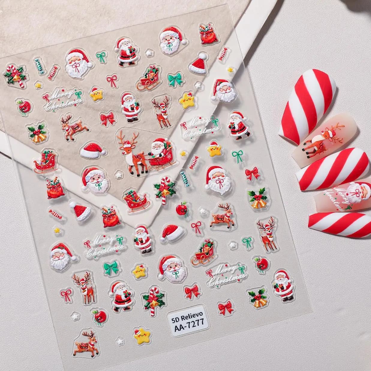 Christmas 3D Stickers For Nails Snowman Bow Slider Nail Art Decals Adhesiv Self-Adhesive Decals DIY Manicure Accessories Tool